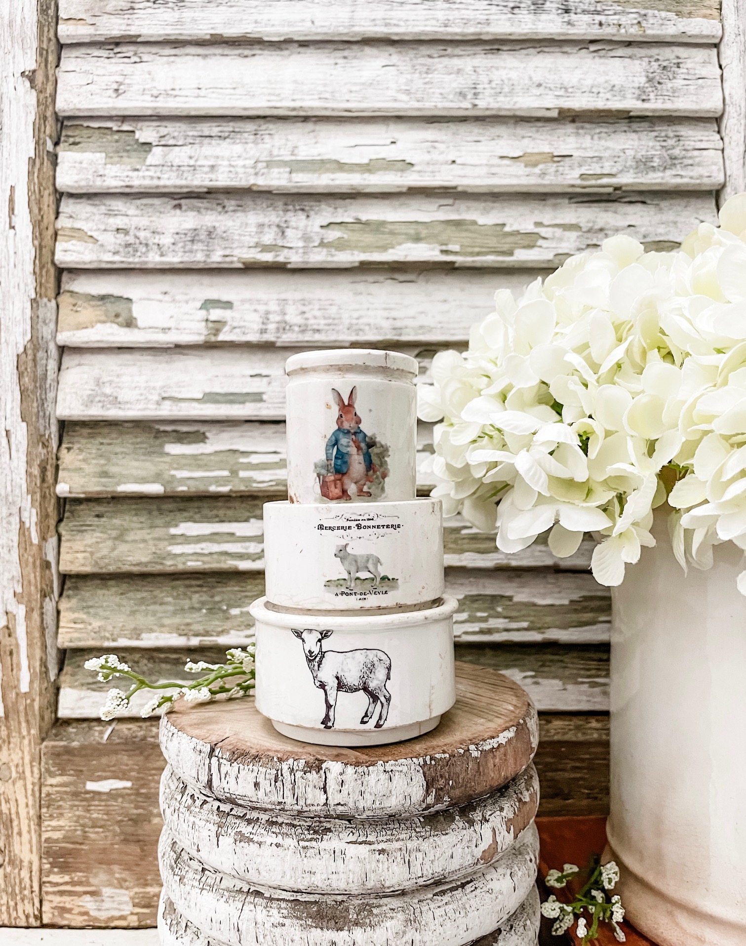 Blackdog Creations - Antique English Ironstone Riser stack of 3 w/ Lamb ...