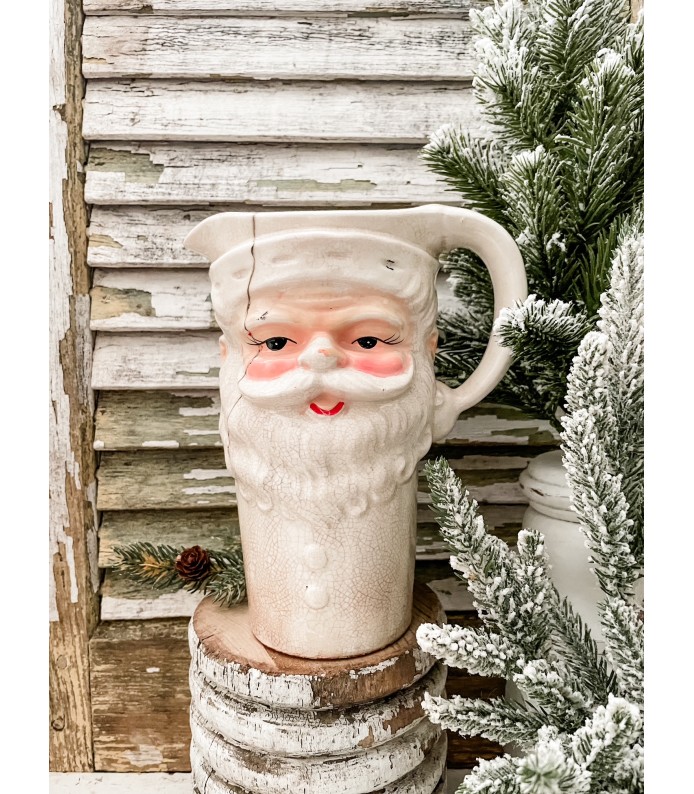 Vintage Rare Tall Santa Pitcher - Stained, Crazed, Stable Hairline crack - Holiday 