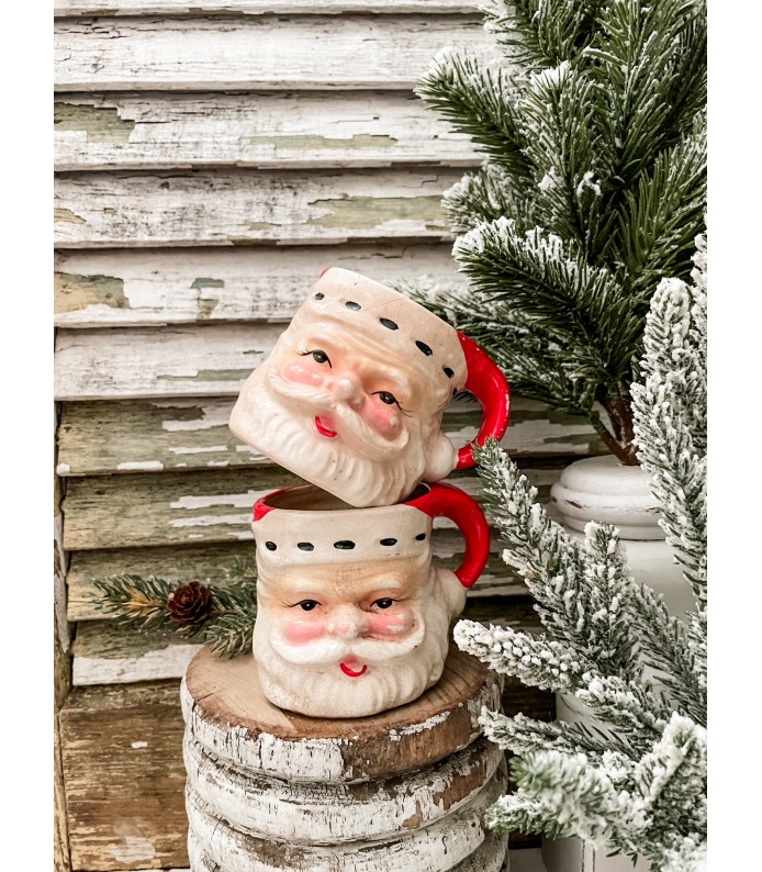 Vintage Napcoware Santa Mugs - Stained, Great Paint -  Holiday 