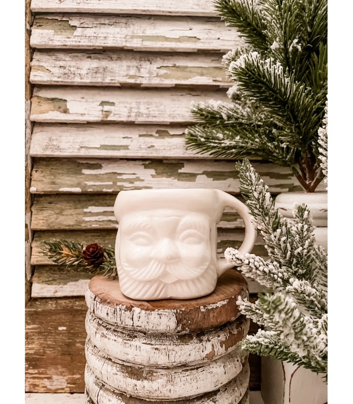 Vintage White Santa Mug - Jolly - Holiday 