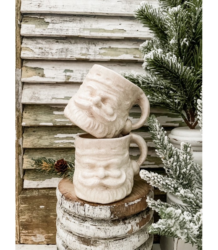 Vintage Rare White Napcoware Santa Mug -  Beautiful Staining, Heavy crazing - Holiday