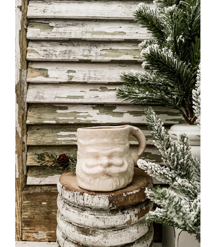 Vintage Rare White Napcoware Santa Mug -  Beautiful Staining, crazing - Holiday 