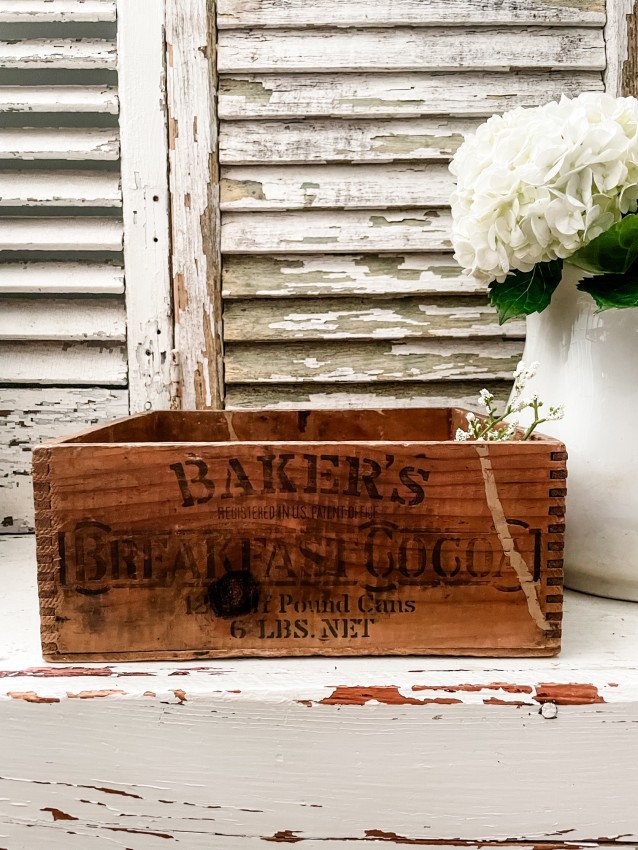 Antique Wood Crate - Bakers Breakfast Cocoa- Amazing Patina, Dorchester Mass, 1900