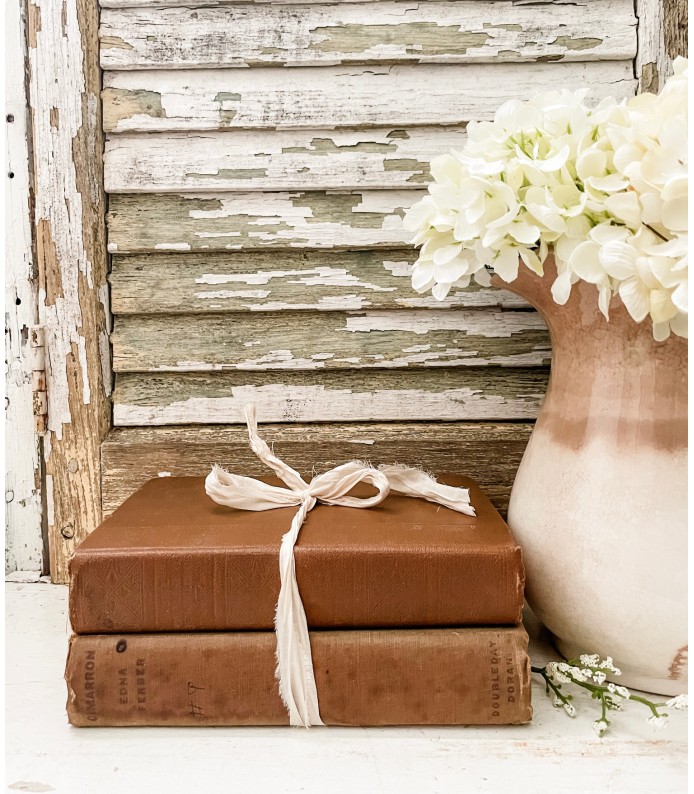 Antique/Vintage Leather Books  - Leather Bound/Hardcover, Set of 2 w/ribbon