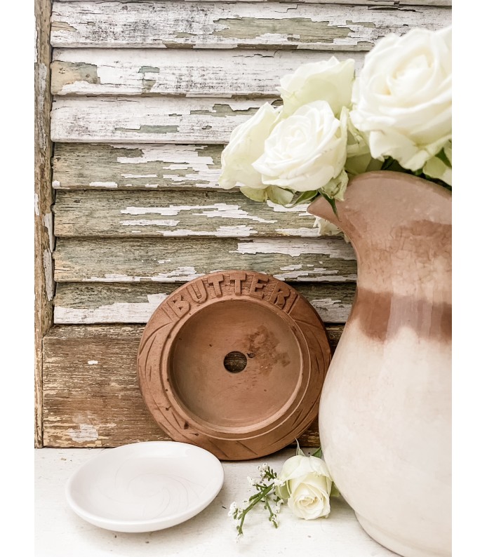 Antique English Wood Butter Board w/ Ironstone plate - 