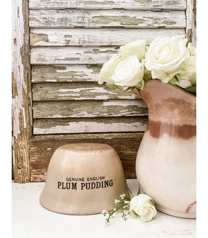 Antique Ironstone Pudding/Jello Mold w/ Genuine English Plum Pudding transfer, Beautiful Staining