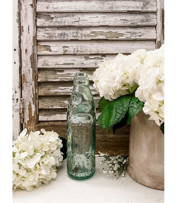 Antique English Aqua Glass Bottle - Codd Neck Bottle