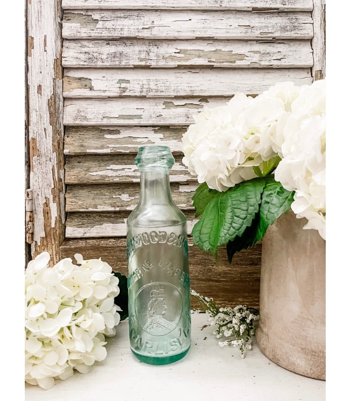 Antique English Aqua Glass Bottle - Denwood & Sons , 1890 - Carlisle 