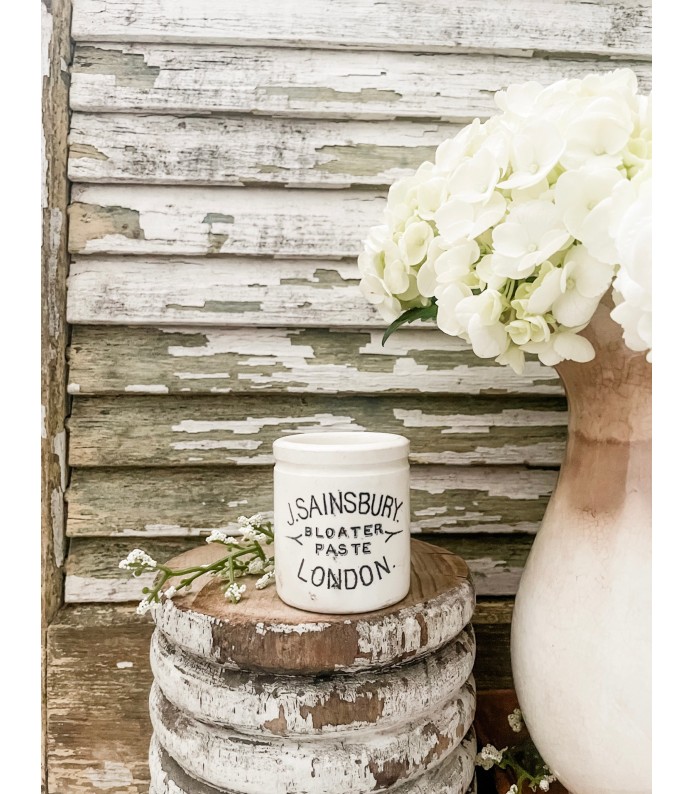  Antique English Early J. Sainsbury's Bloater Paste Ironstone Crock - Cleaner White