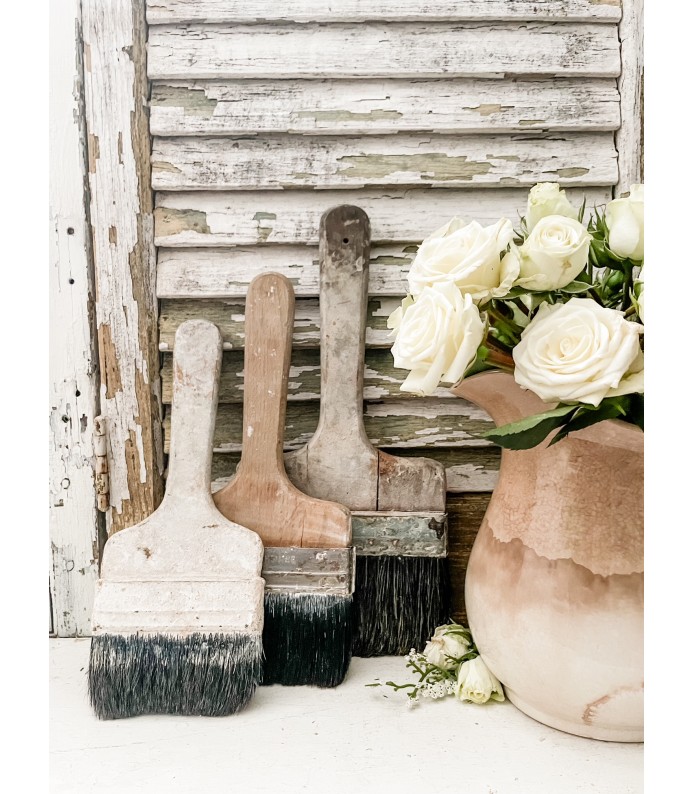 Antique European Wood Paint Brushes - set of 3, Chippy paint, stamped British made