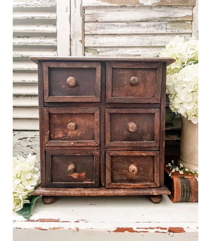 Antique Wood Apothecary Cabinet - Tabletop, Original wood, Great Patina 