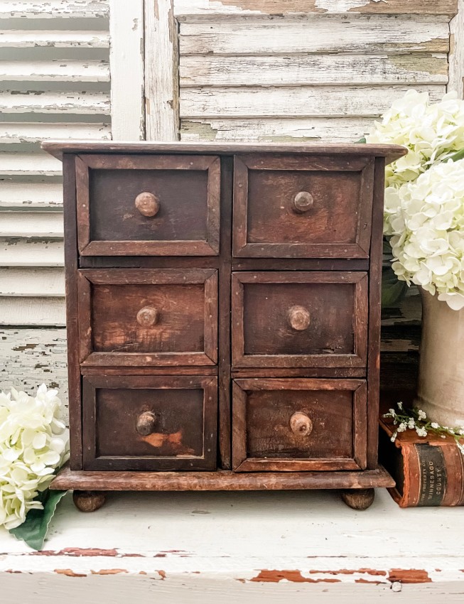 Antique Wood Apothecary Cabinet - Tabletop, Original wood, Great Patina 
