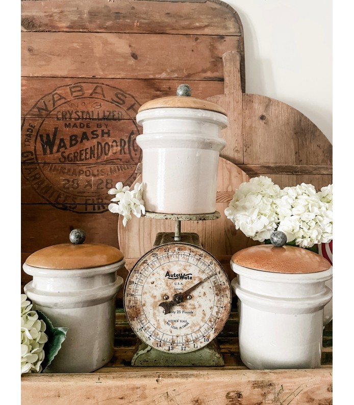 Vintage/Antique Stoneware Pickle Jars w/ Wood lid