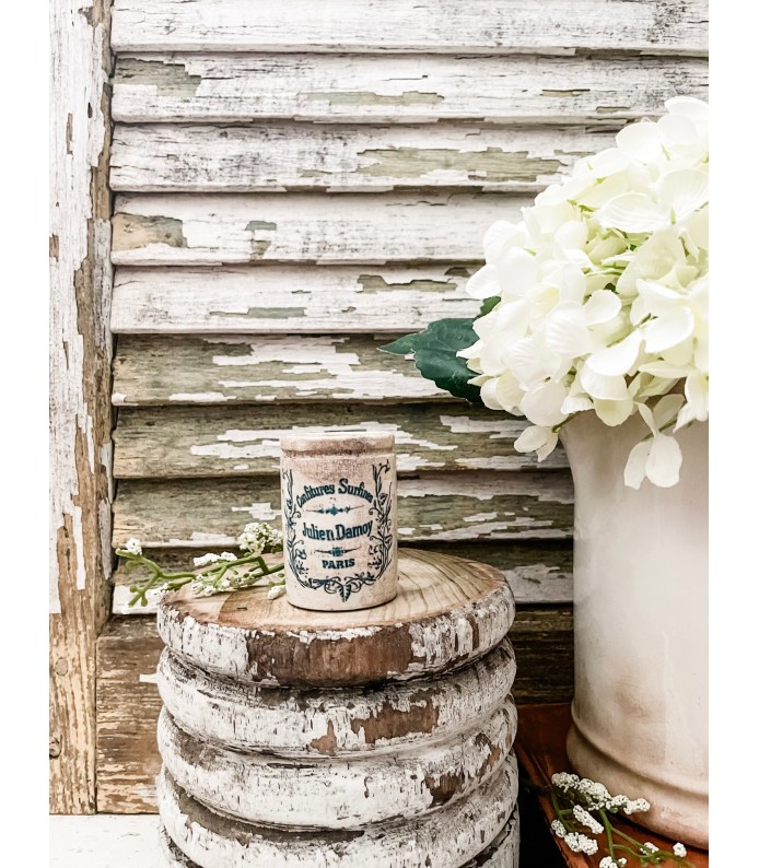 Antique Ironstone crock w/ Julien Damoy Transfer. Train size, Beautiful staining 
