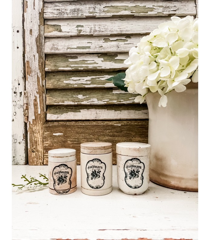 Antique Ironstone lidded pots w/ A La Violette Transfer 