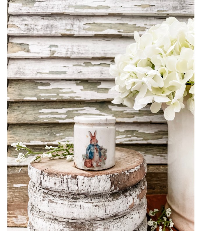 Antique/Vintage Small Ironstone crock w/ Rabbit transfer - LTD Spring