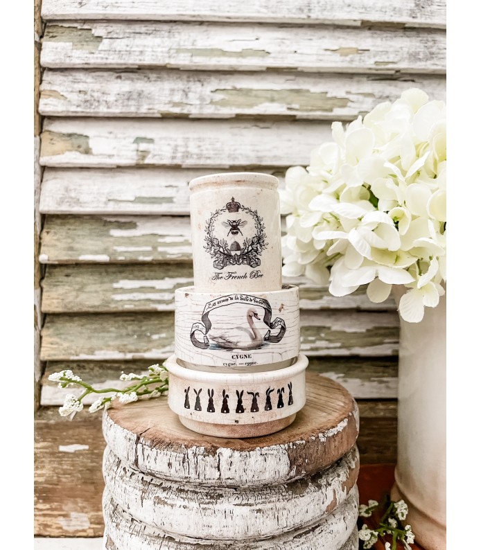 Antique English Ironstone Riser stack of 3 w/ Rabbit, Swan, French Bee transfers - LTD Spring 