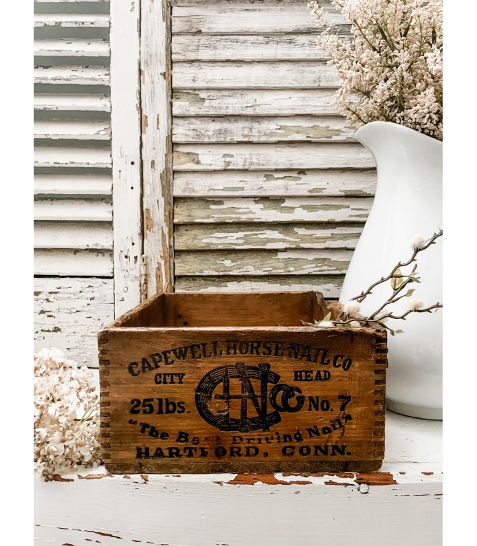 Rare Vintage Wood Crate- Capewell Horse nail Co. 25lb- Amazing Patina, Hartford Conn.
