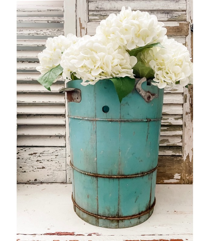 Vintage Chippy Light Teal Ice Cream Bucket - Gorgeous Coloring/Patina 