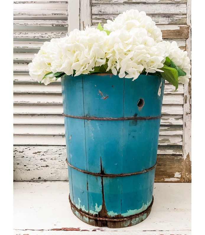 Vintage Chippy Teal Blue Ice Cream Bucket - Gorgeous Coloring/Patina