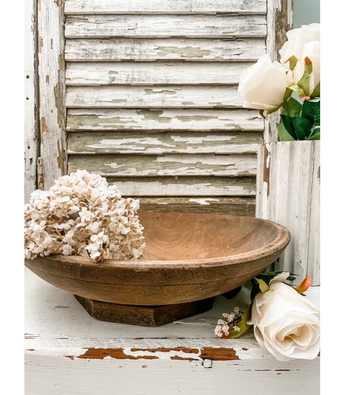 Antique, Primitive Wood Bowl w/ Pedestal 