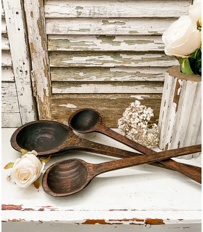 Vintage Wood Spoons - Set of 3, Great Patina   