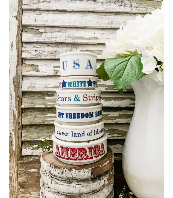 Antique English - Ironstone riser stack of 6 w/ Patriotic transfers- An instant collection - LTD