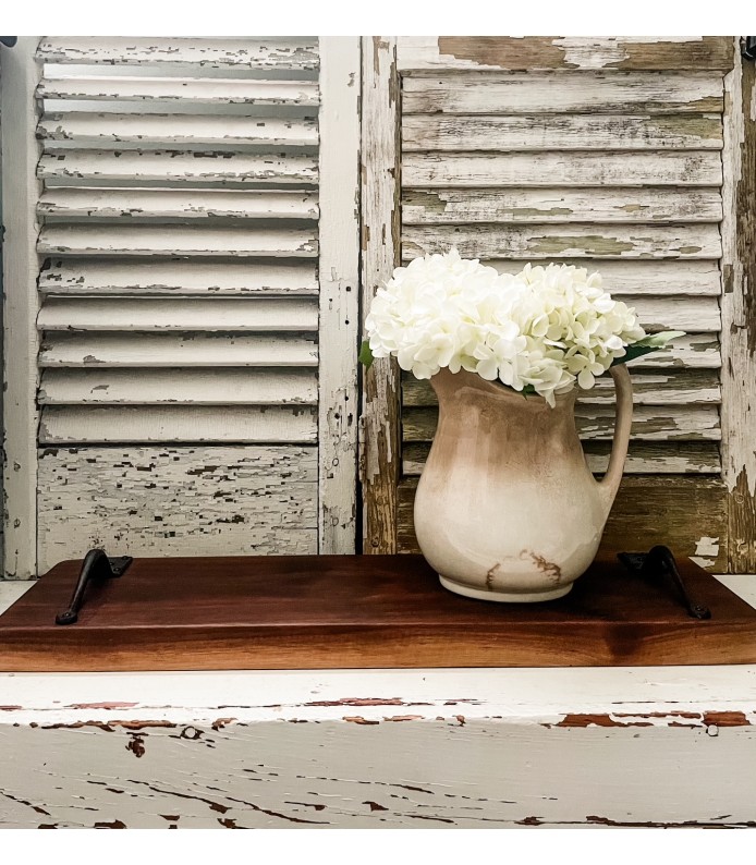 Black Walnut Tray with Cast Iron Handles. Size 24 x 6.75