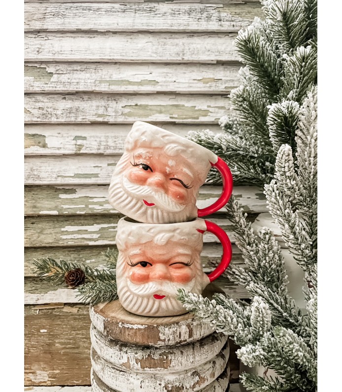 Vintage Brinn's Santa Mugs - Stained/Crazed, Great Paint, Stamped - LTD 
