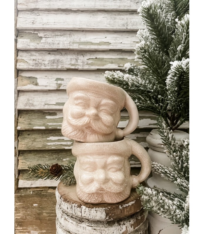 Vintage Large Commodore White Santa Mug - Heavy Crazing, Light Staining-  LTD
