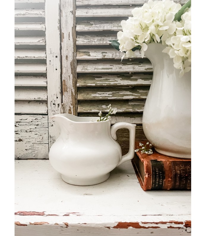 Antique French Ironstone Milk Pitcher - creamy white, stamped