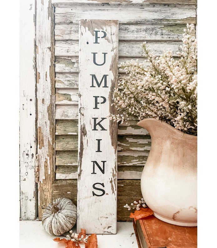Reclaimed Rustic Wood Sign - Chippy White,  Hand painted, Pumpkins - FALL