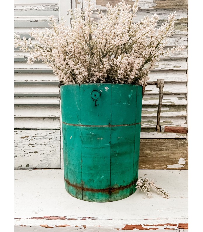 Vintage Chippy Teal, Mini Ice Cream Bucket w/ Hand Crank, Gorgeous Color
