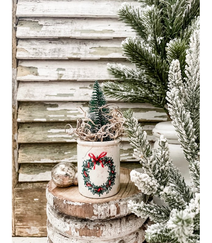 Antique Ironstone Crock w/ Wreath transfer - Holiday