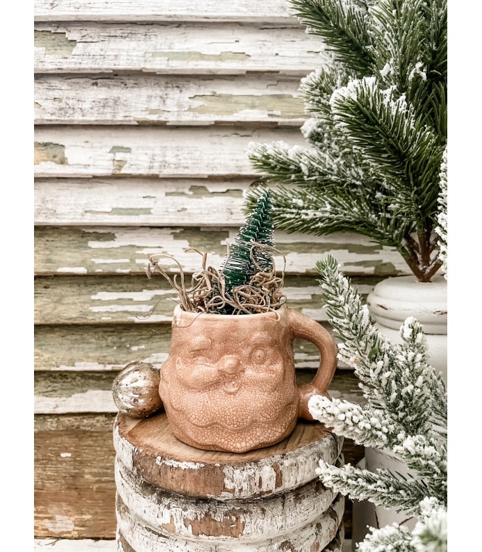 Vintage Rare White Holt Howard Santa Mug - Heavily Stained, Crazed - Holiday 