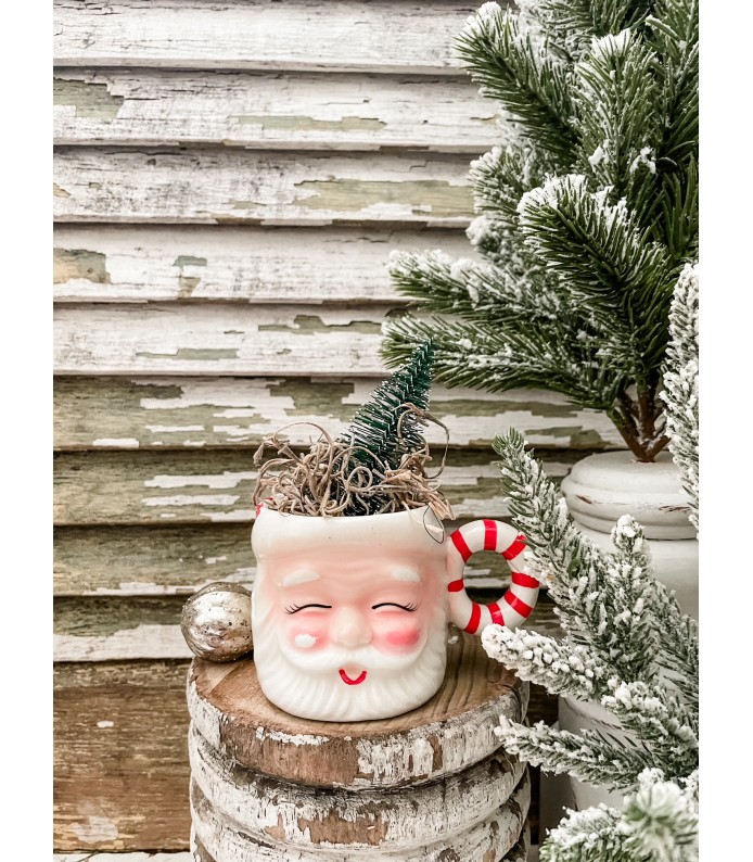 Vintage Rare Santa Mug - Candy Cane Handle, Great Paint - Holiday
