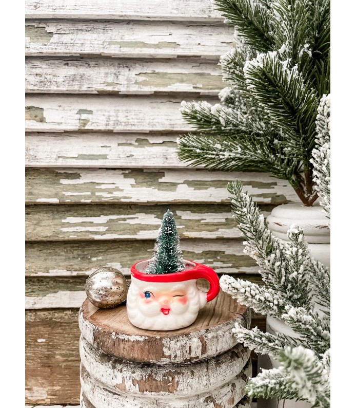 Vintage Mini Santa Mug - Great Paint, Original Sticker - Holiday