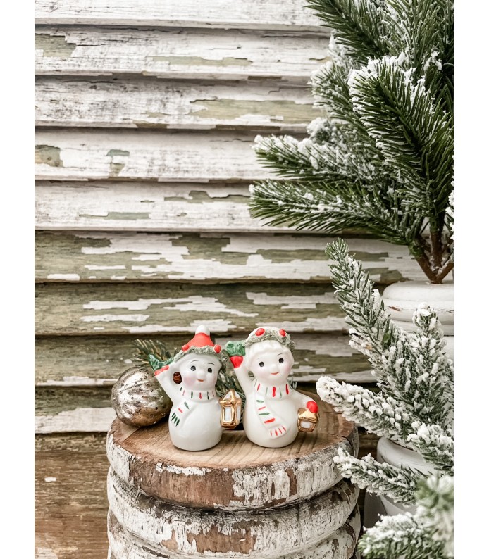 Vintage Christmas Snowmen pair - Spagetti trim,  Holiday