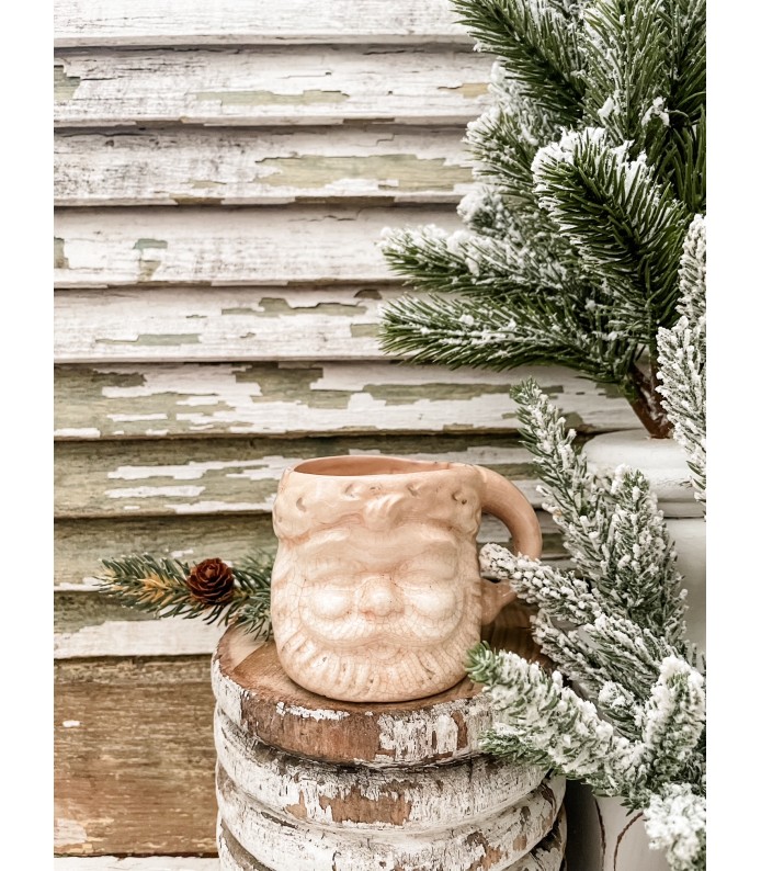 Vintage Brinn's White Santa Mug - Stamped TX747, Stained, Crazed - Holiday 