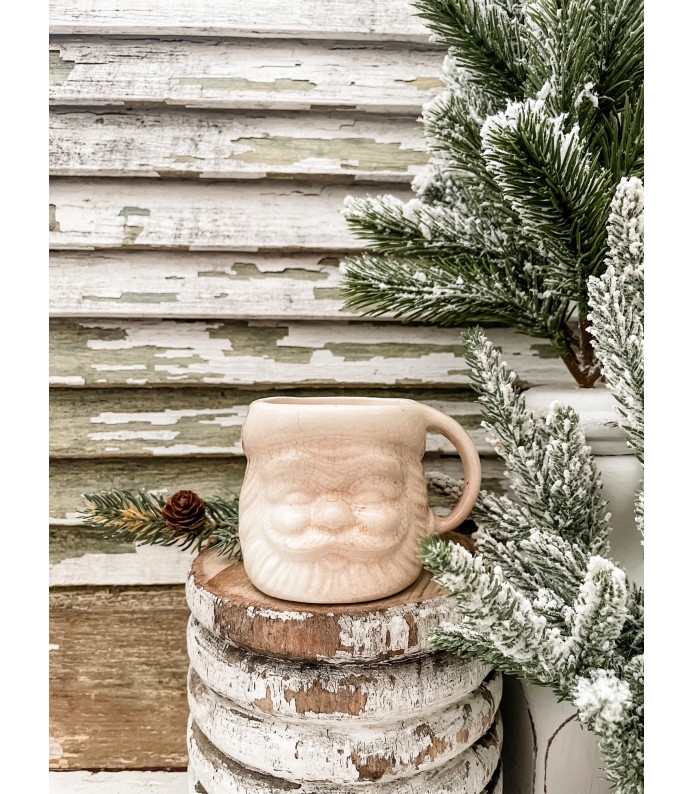 Vintage Rare White Santa Mug - Jolly, Heavily Stained, Crazed - Holiday 