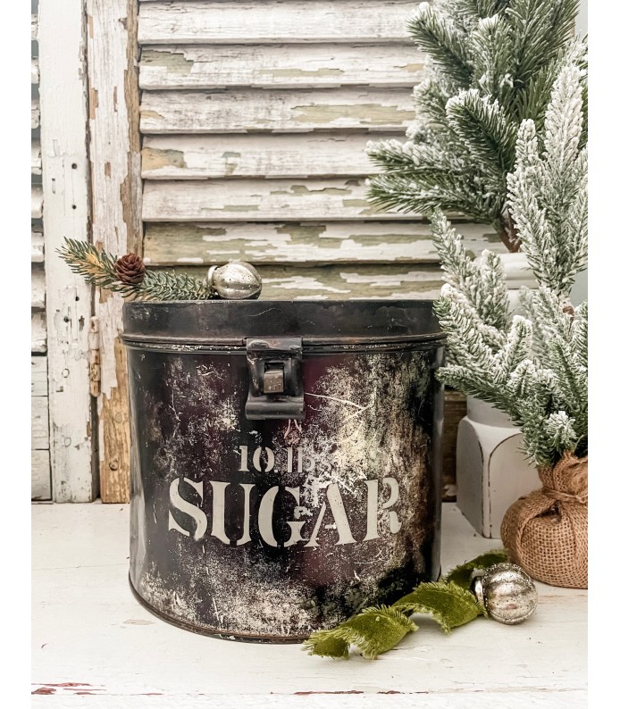 Vintage/Antique Black 10lb. Sugar tin w/ hinged lid