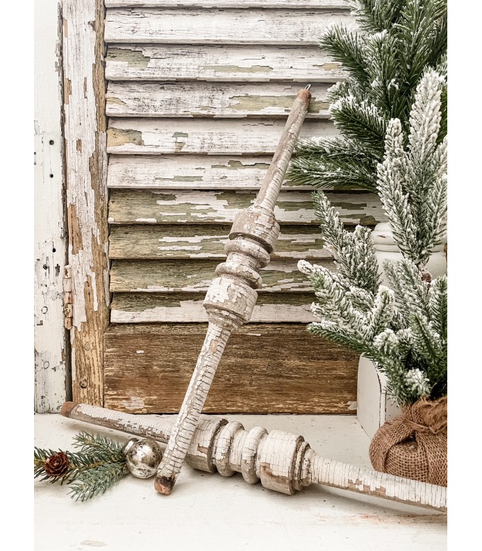 Vintage Architectural Salvage Chippy White Spindles (Pair of 2)