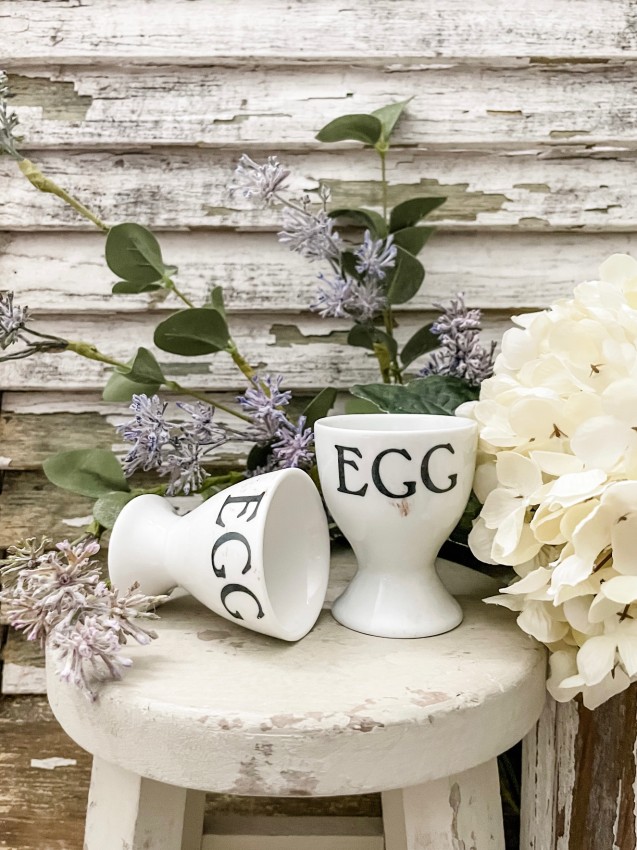 Antique English- Ironstone Egg cups w/ Egg transfer 