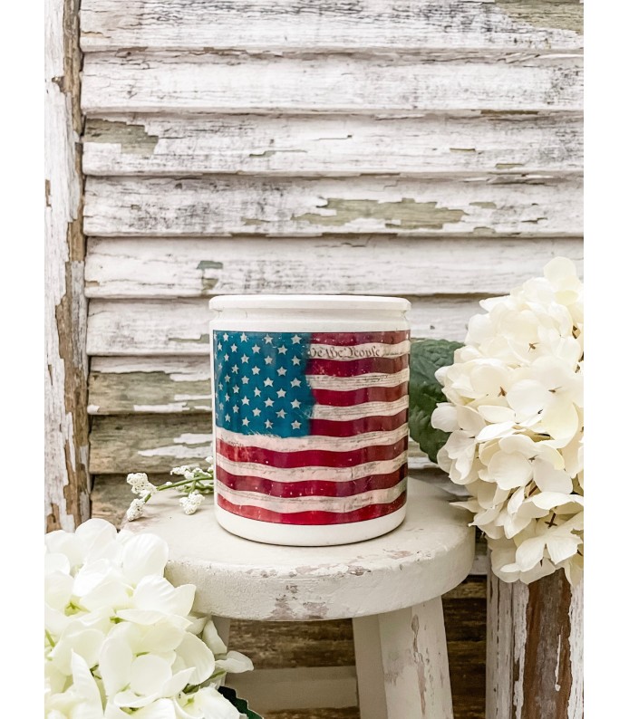 Antique/Vintage 1# Ironstone crock w/ Flag transfer 