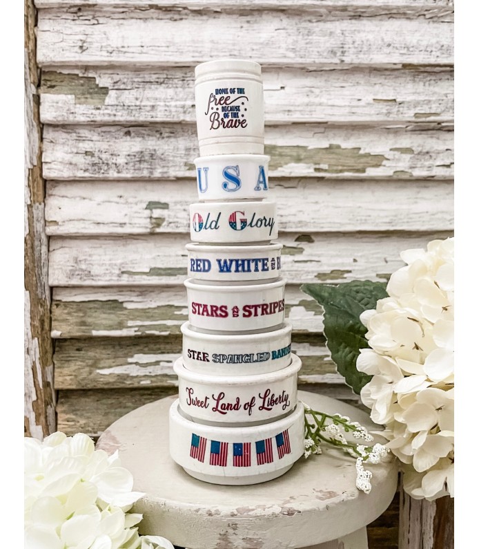 Antique English- Ironstone Mini riser stack w/ Patriotic transfers- An instant collection