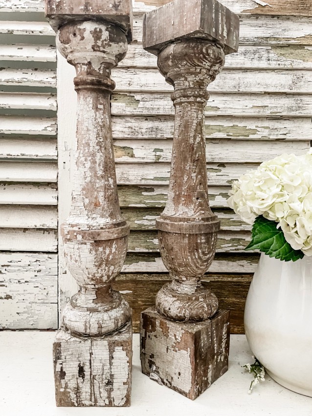 Vintage Architectural Salvage, Large Chippy White Post Pieces