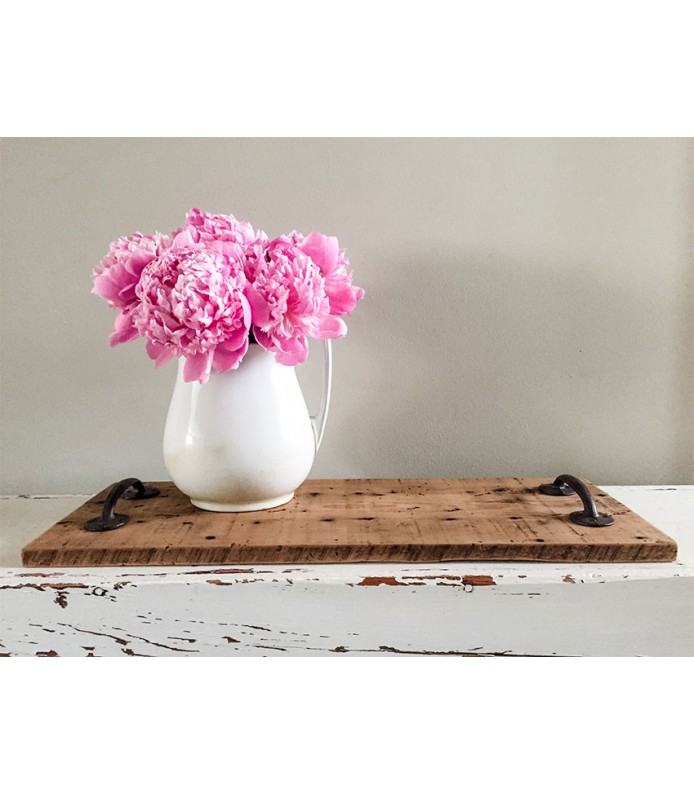 Reclaimed wood/Rustic Farmhouse Style Wood Tray with Cast Iron handles